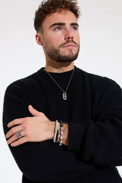 Collar de hombre con dije de cruz rectangular - plateado/negro h5 Imagen2